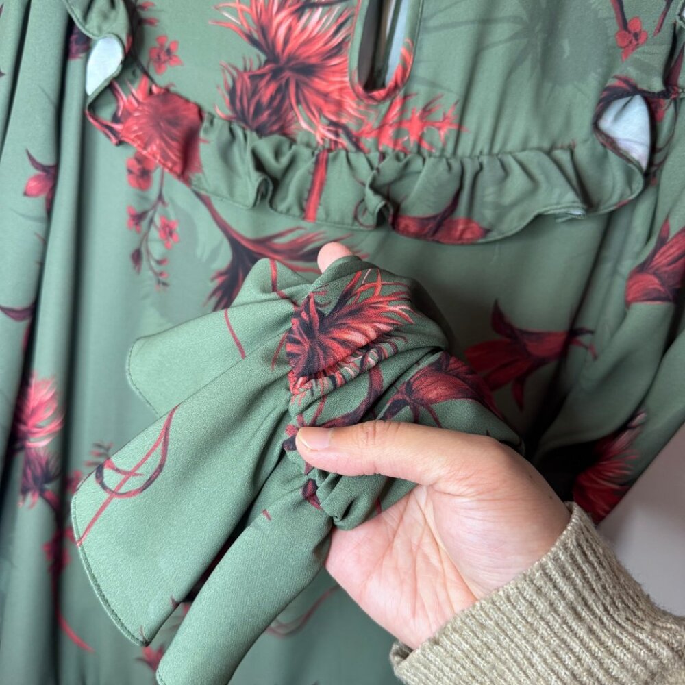 Lanca Perfume Collection green ruffled floral long sleeve mini dress size XS - Picture 5 of 8